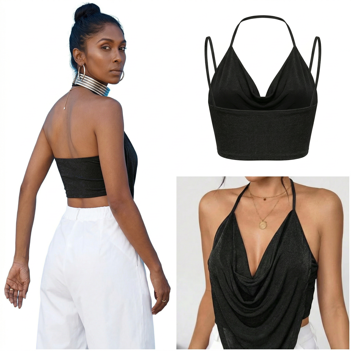 Top drapeado con escote halter y espalda descubierta