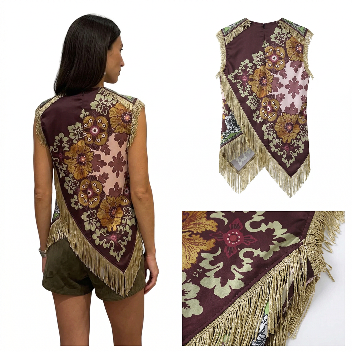 Top asimétrico estampado con acabado bohemio