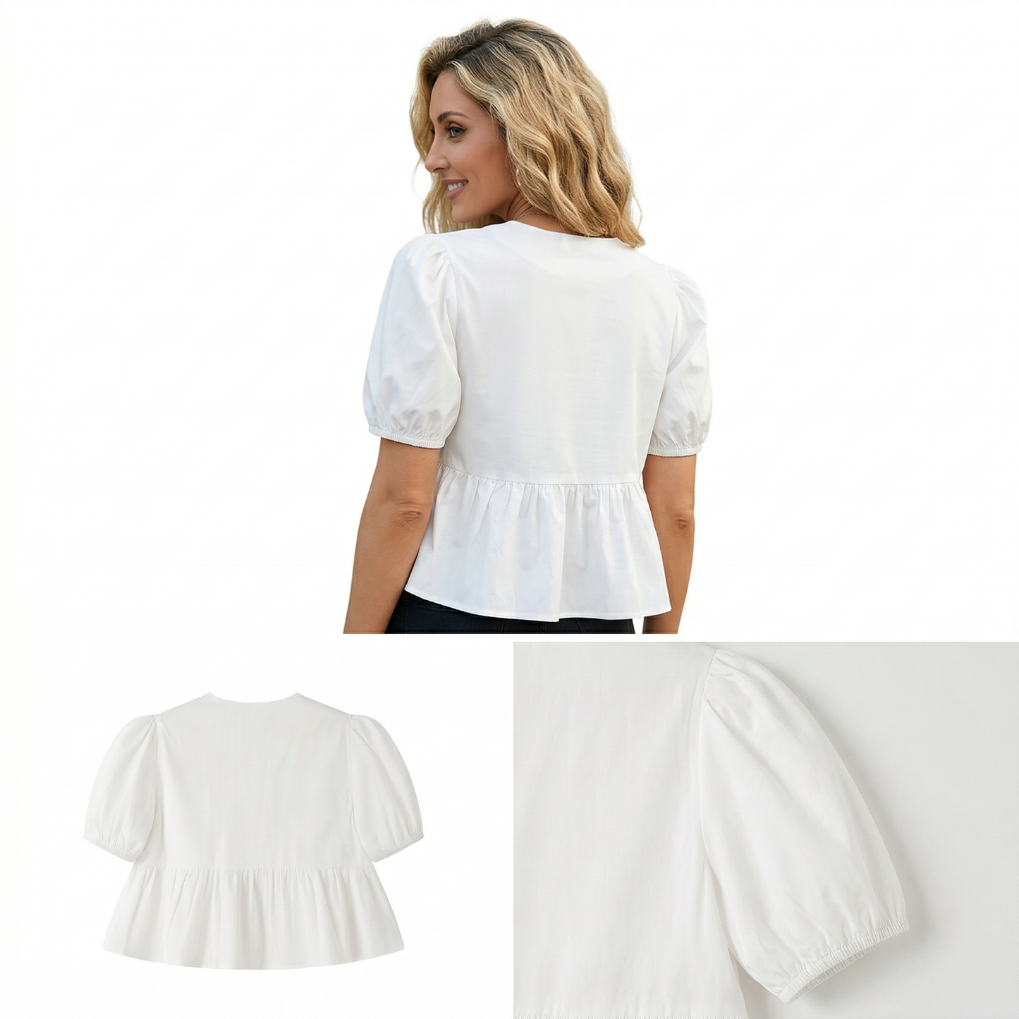 Blusa corta con volantes y mangas abullonadas
