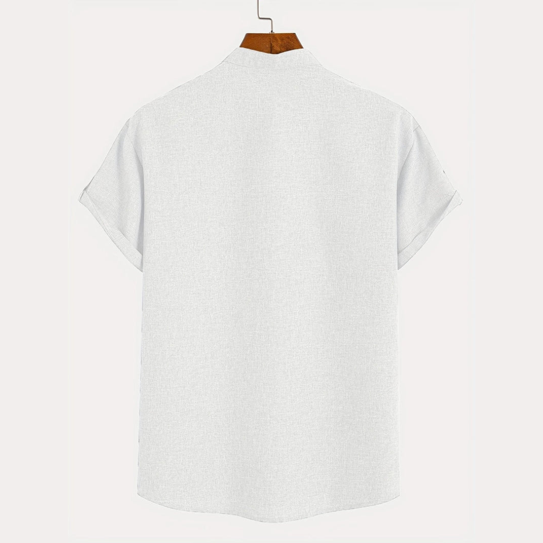 Camisa Elegante Faith de Manga Corta con Cuello Mao