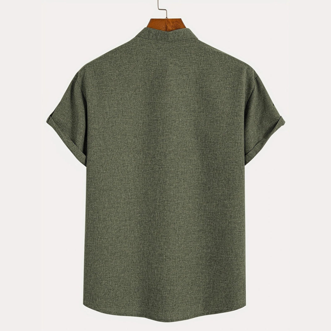 Camisa Elegante Faith de Manga Corta con Cuello Mao