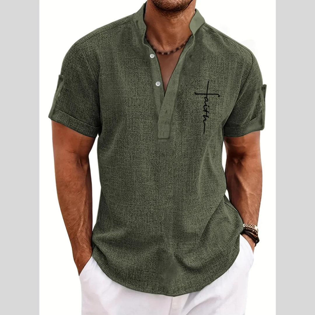 Camisa Elegante Faith de Manga Corta con Cuello Mao