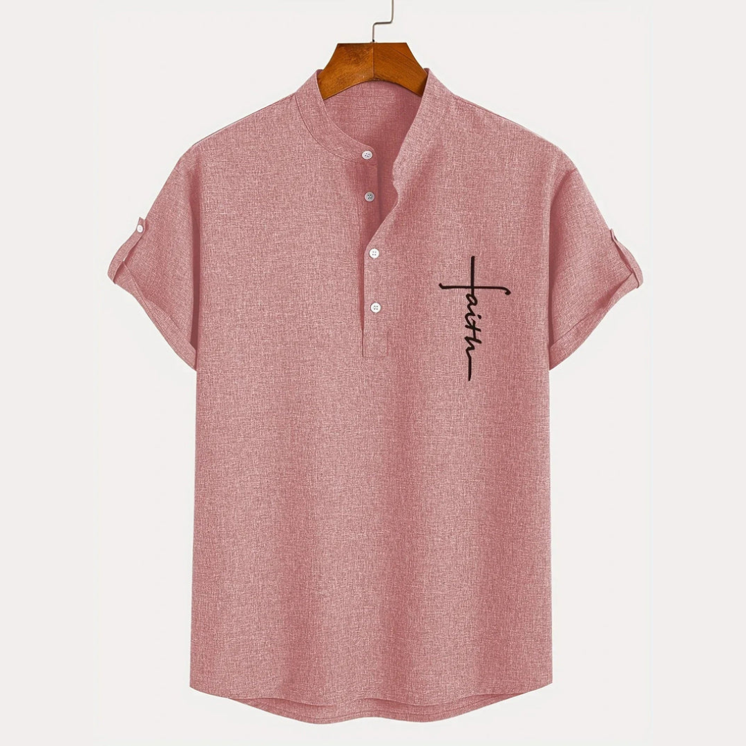 Camisa Elegante Faith de Manga Corta con Cuello Mao