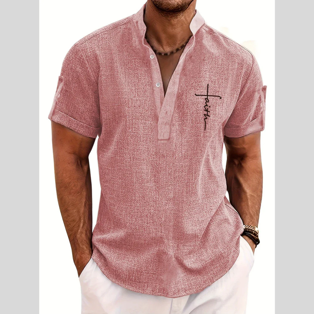 Camisa Elegante Faith de Manga Corta con Cuello Mao