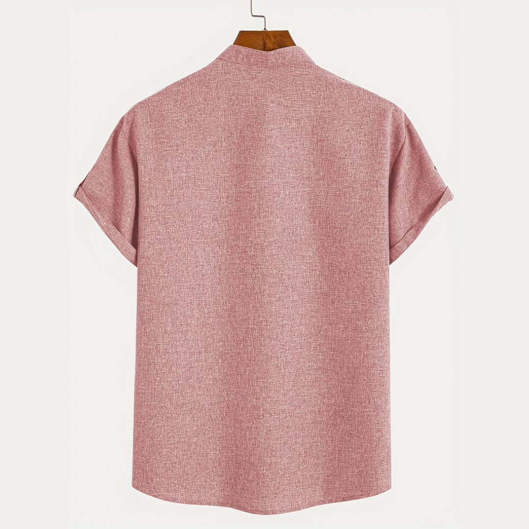 Camisa Elegante Faith de Manga Corta con Cuello Mao