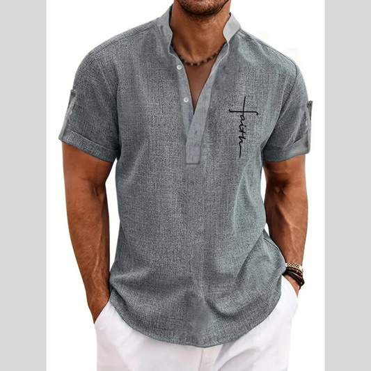 Camisa Elegante Faith de Manga Corta con Cuello Mao