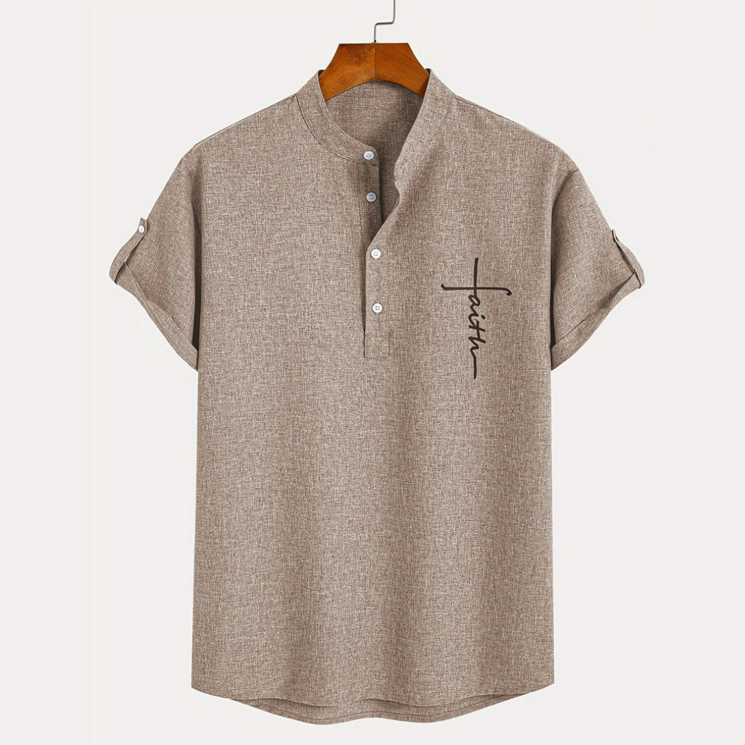 Camisa Elegante Faith de Manga Corta con Cuello Mao