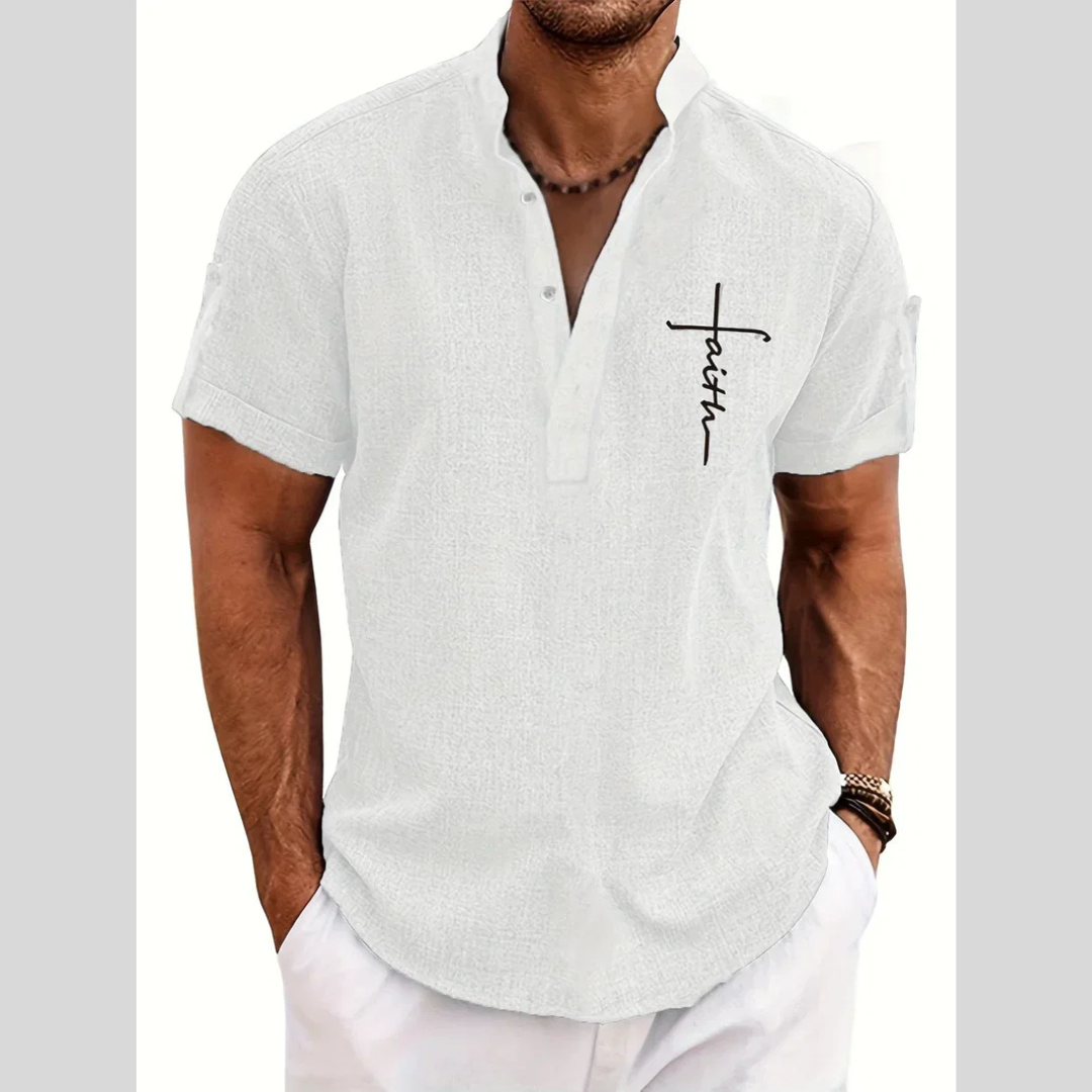 Camisa Elegante Faith de Manga Corta con Cuello Mao