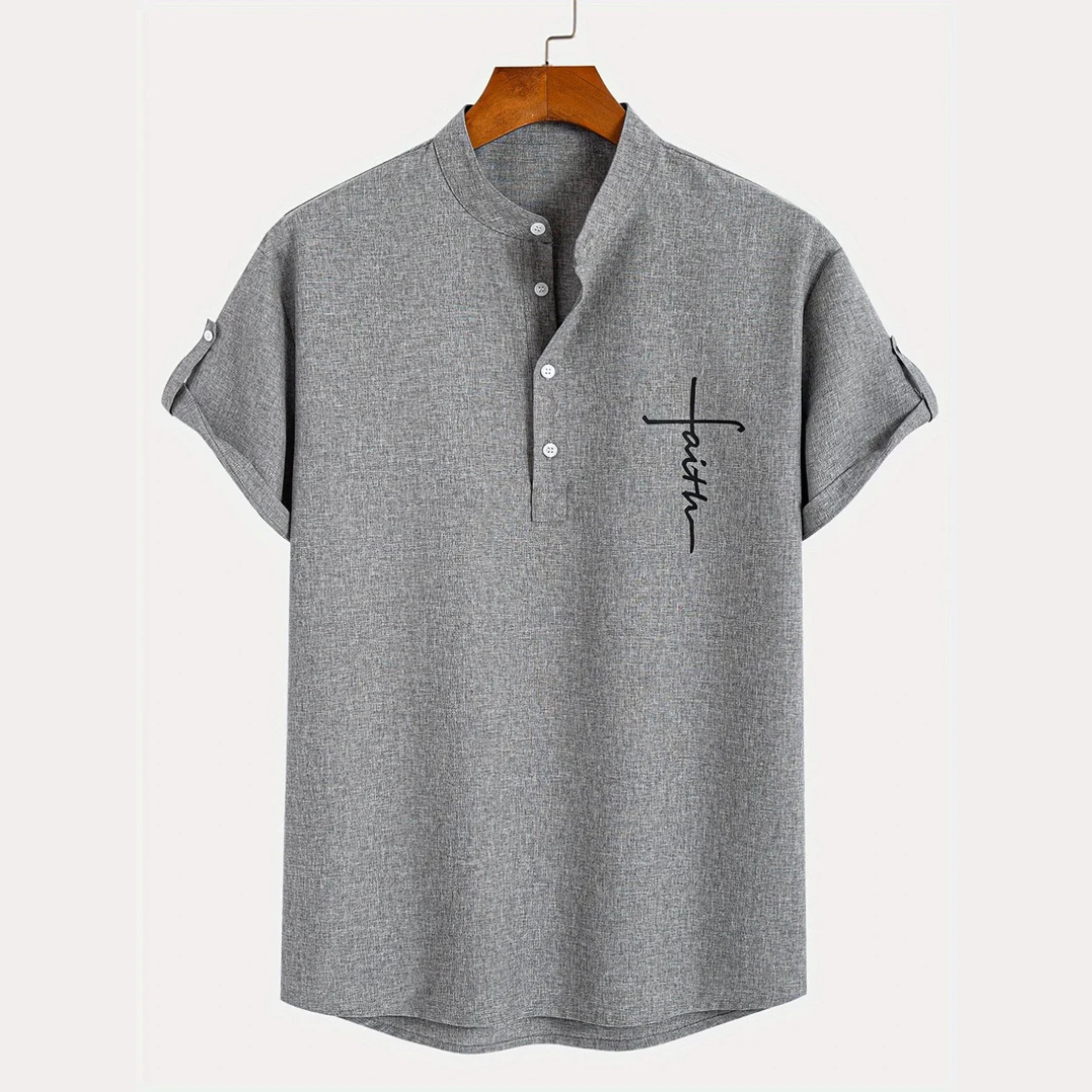 Camisa Elegante Faith de Manga Corta con Cuello Mao