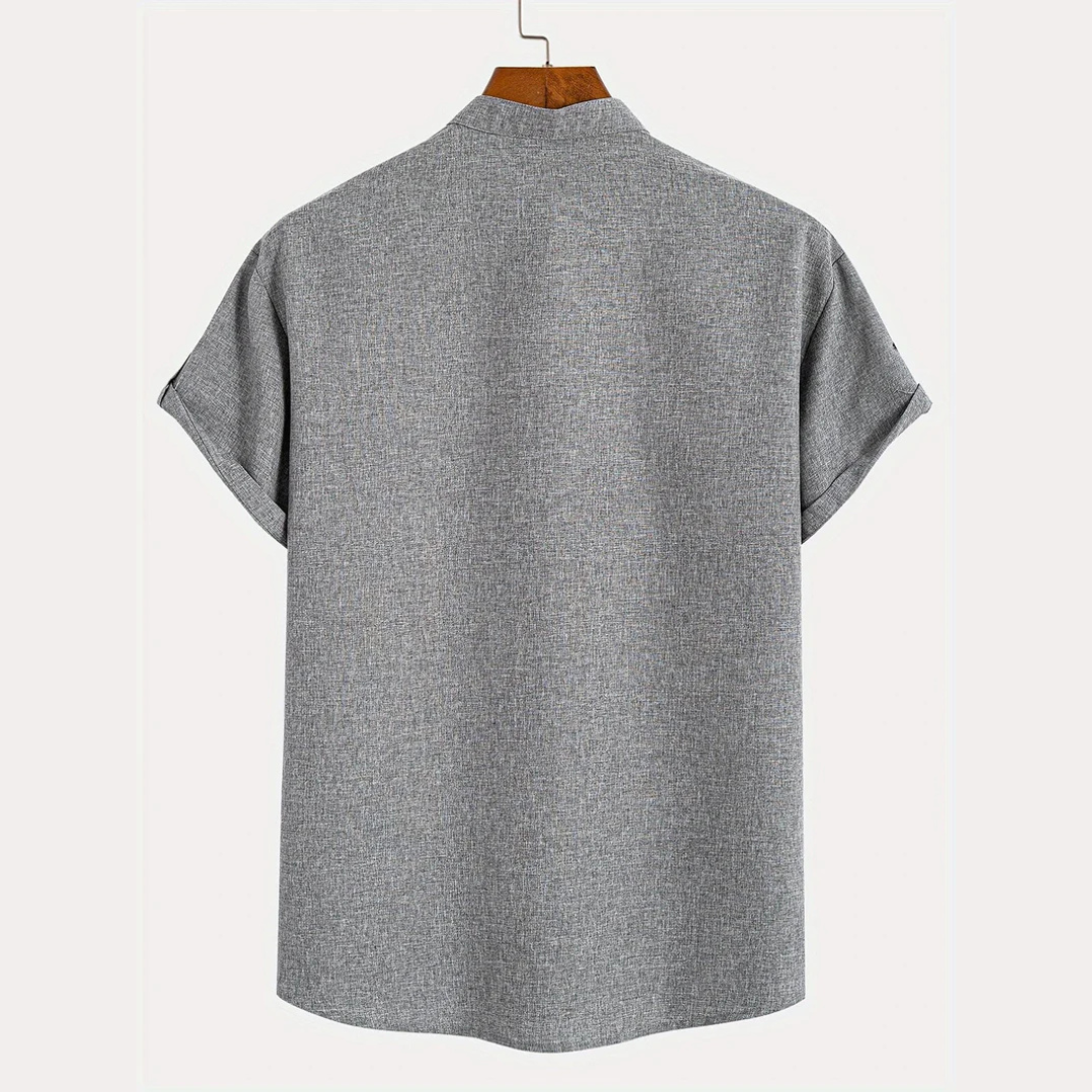 Camisa Elegante Faith de Manga Corta con Cuello Mao