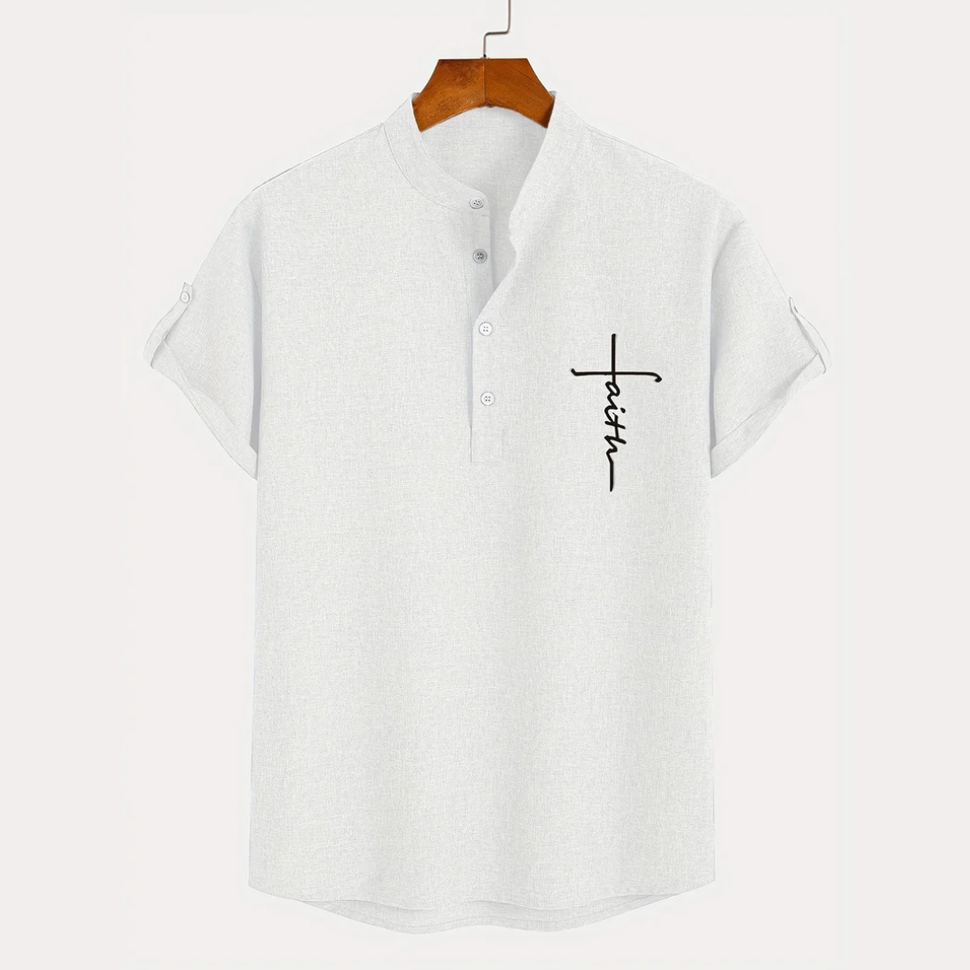 Camisa Elegante Faith de Manga Corta con Cuello Mao