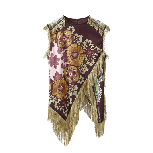 Top asimétrico estampado con acabado bohemio
