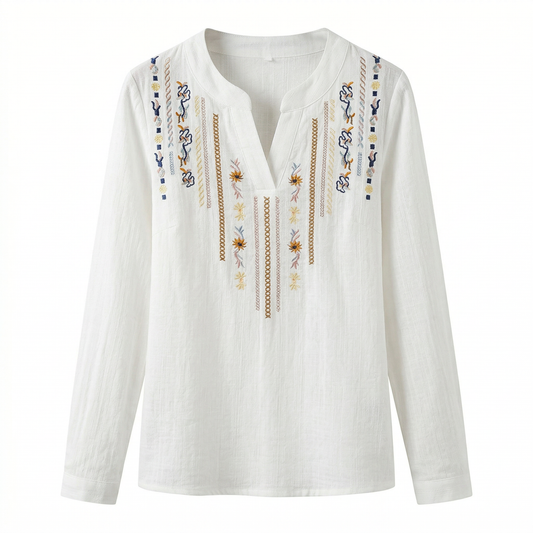 Blusa bordada casual de manga larga