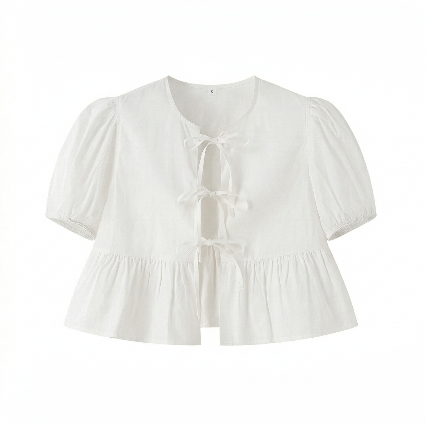 Blusa corta con volantes y mangas abullonadas
