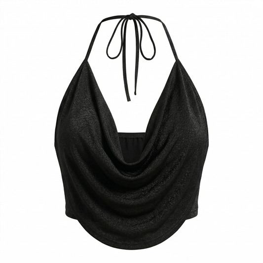 Top drapeado con escote halter y espalda descubierta