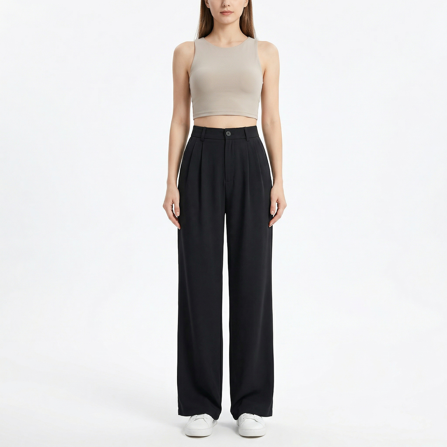 Pantalón de cintura alta con pernera ancha, cómodo y elegante.